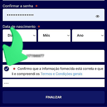 solicitando a aceitação dos termos e condições