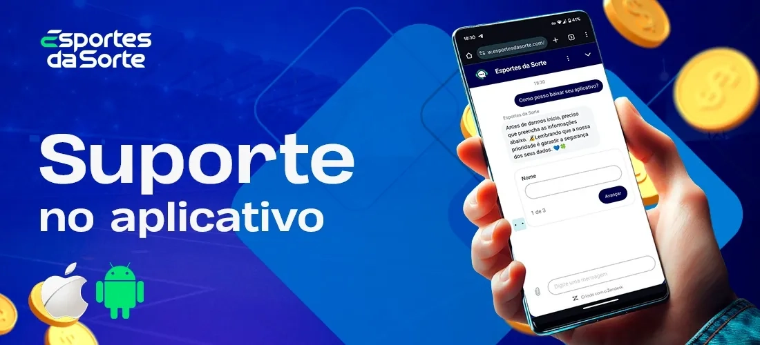 Atendimento e suporte ao cliente dentro do aplicativo Esporte da Sorte